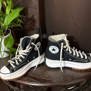 Converse Black High-Top Sneakers with White and Tan Accents